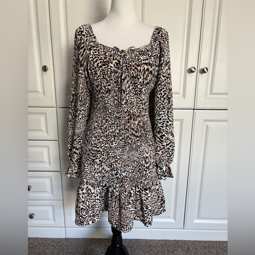 Express Animal Print Long Sleeve Dress Size Medium